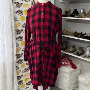 Lucky Brand Buffalo Plaid Flannel Belted Shirt Dress